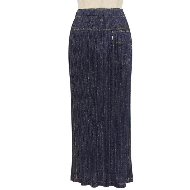 Great PLEATS PLEASE Pleated skirt denim transfer Navy Women 2 PP94-JG646