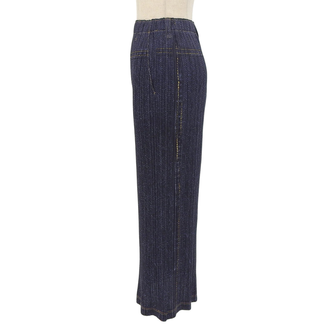 Great PLEATS PLEASE Pleated skirt denim transfer Navy Women 2 PP94-JG646