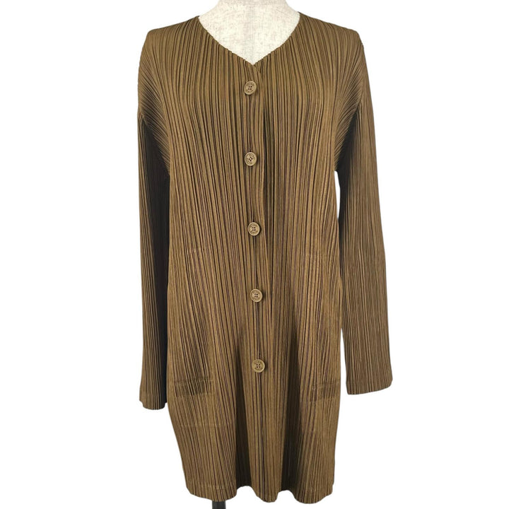 Excellent PLEATS PLEASE cardigan Logo button Brown polyester Women 4 PP31-JD443