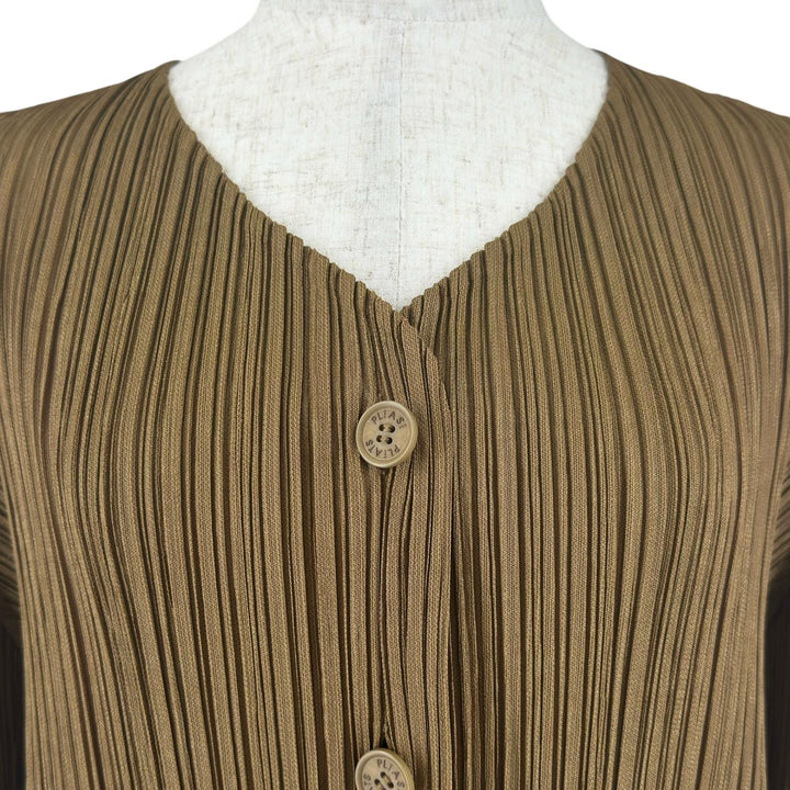 Excellent PLEATS PLEASE cardigan Logo button Brown polyester Women 4 PP31-JD443