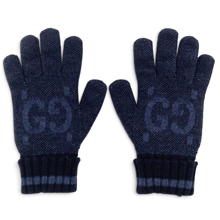 Pristine GUCCI gloves GG Jacquard Knit Gloves Navy cashmere mens M 770386