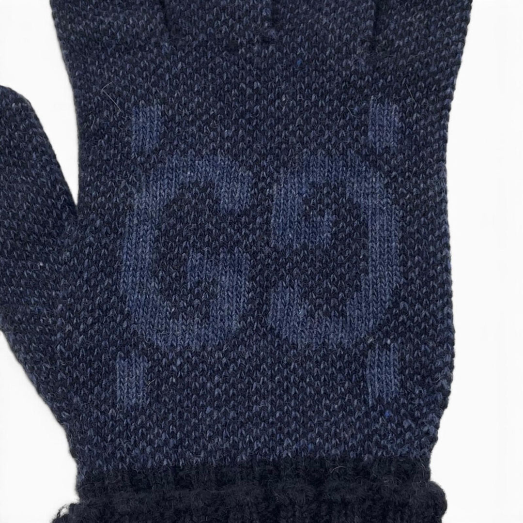Pristine GUCCI gloves GG Jacquard Knit Gloves Navy cashmere mens M 770386