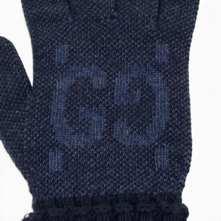 Pristine GUCCI gloves GG Jacquard Knit Gloves Navy cashmere mens M 770386