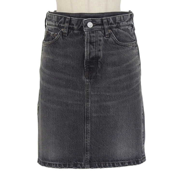 Pristine BALENCIAGA skirt Leather patch side zip denim black cotton 34 657637