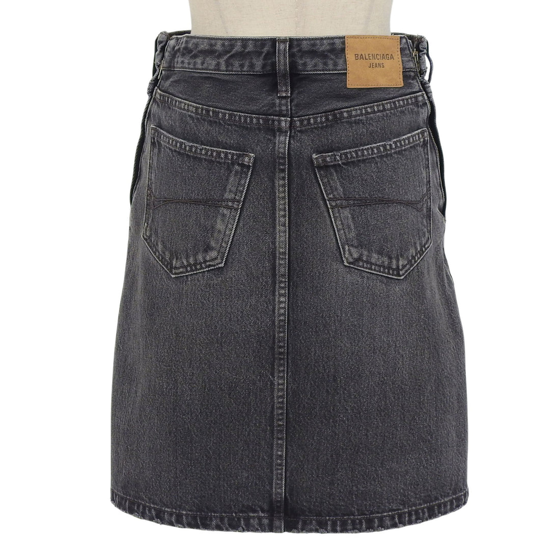 Pristine BALENCIAGA skirt Leather patch side zip denim black cotton 34 657637