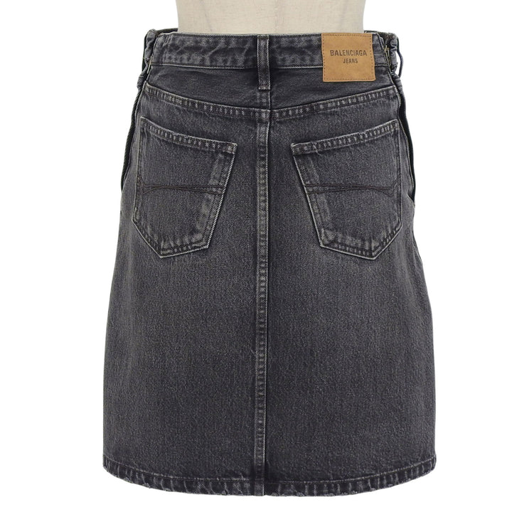 Pristine BALENCIAGA skirt Leather patch side zip denim black cotton 34 657637