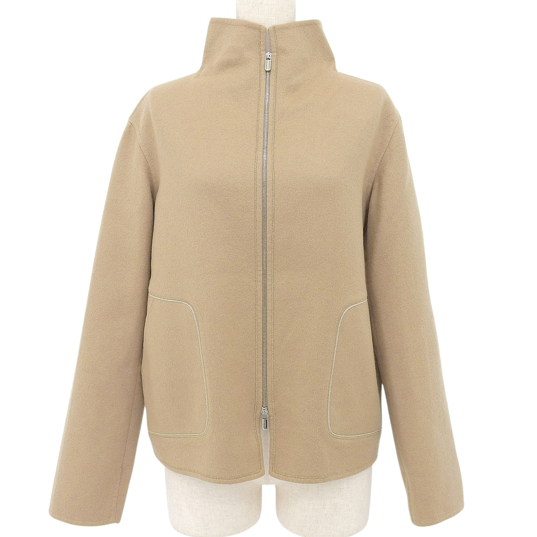 Great Agnona Jacket Stand collar Zip up light brown cashmere Women 40