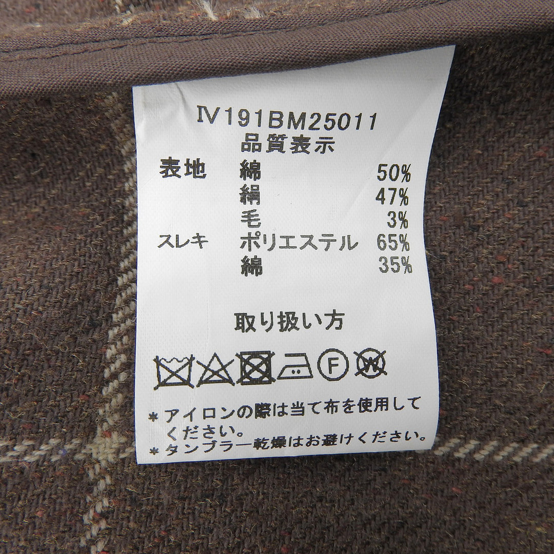 Excellent INVERTERE coat Checkered pattern, stand collar Brown 40 IV191BM25011