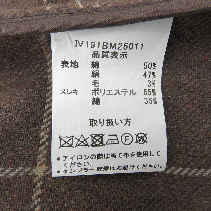 Excellent INVERTERE coat Checkered pattern, stand collar Brown 40 IV191BM25011