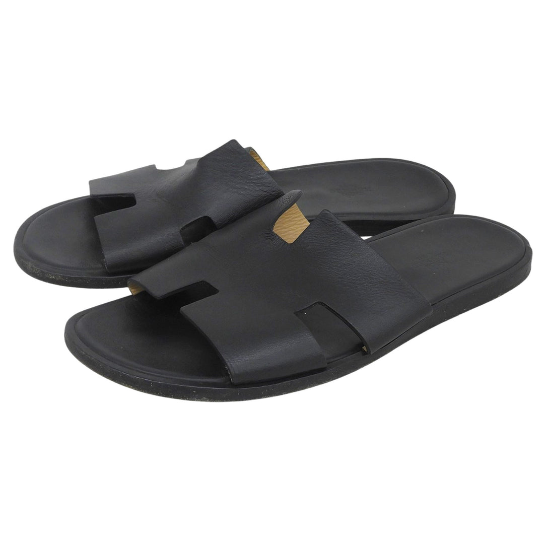 Very Good HERMES Sandals Izmir black leather mens 43