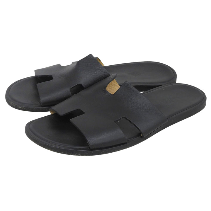 Very Good HERMES Sandals Izmir black leather mens 43
