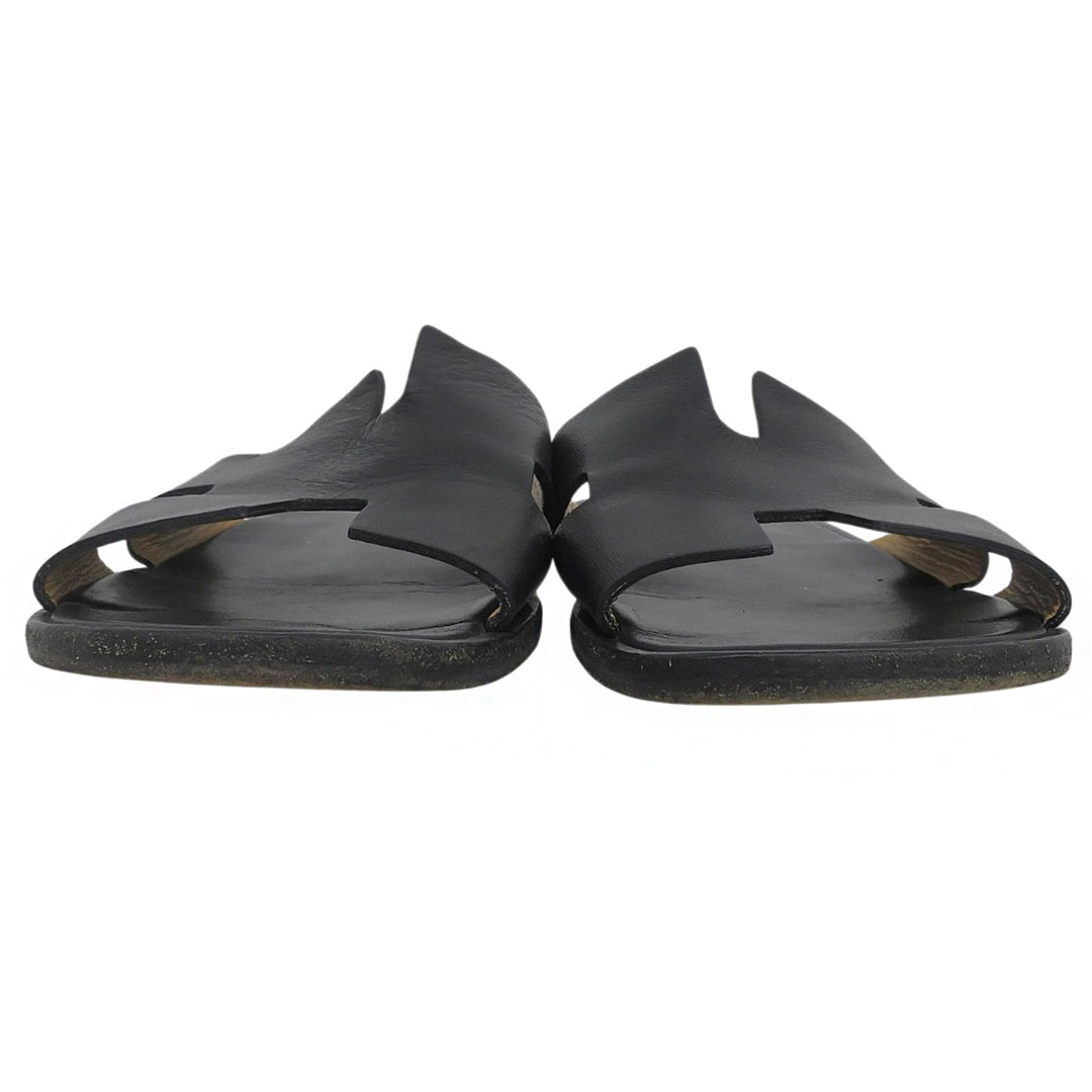 Very Good HERMES Sandals Izmir black leather mens 43