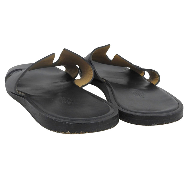 Very Good HERMES Sandals Izmir black leather mens 43