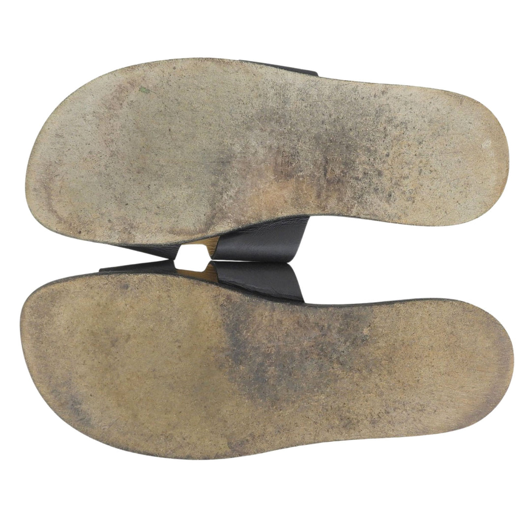 Very Good HERMES Sandals Izmir black leather mens 43