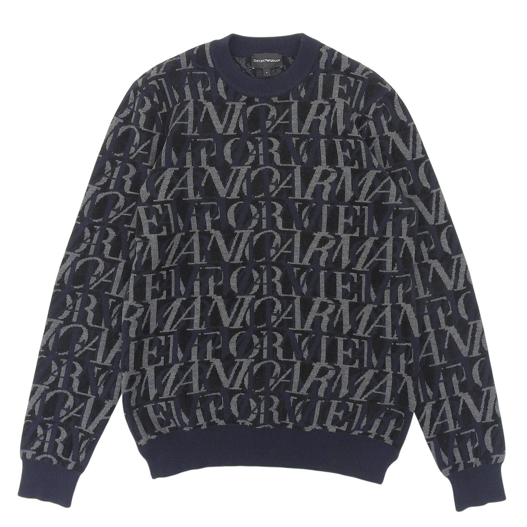 Great EMPORIO ARMANI knit Logo design Navy wool mens S 6H1MTT