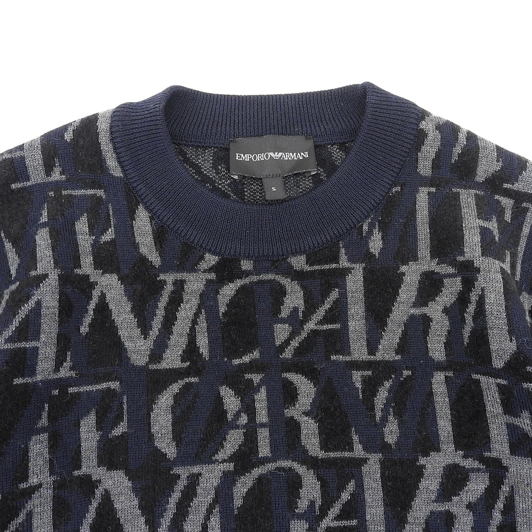 Great EMPORIO ARMANI knit Logo design Navy wool mens S 6H1MTT