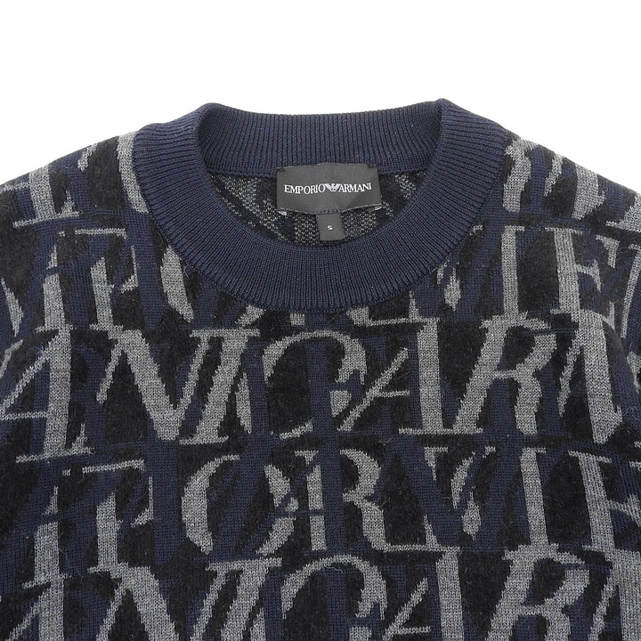 Great EMPORIO ARMANI knit Logo design Navy wool mens S 6H1MTT