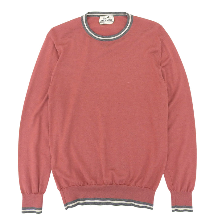 Great HERMES knit Crew neck, long sleeves Pink cashmere mens S