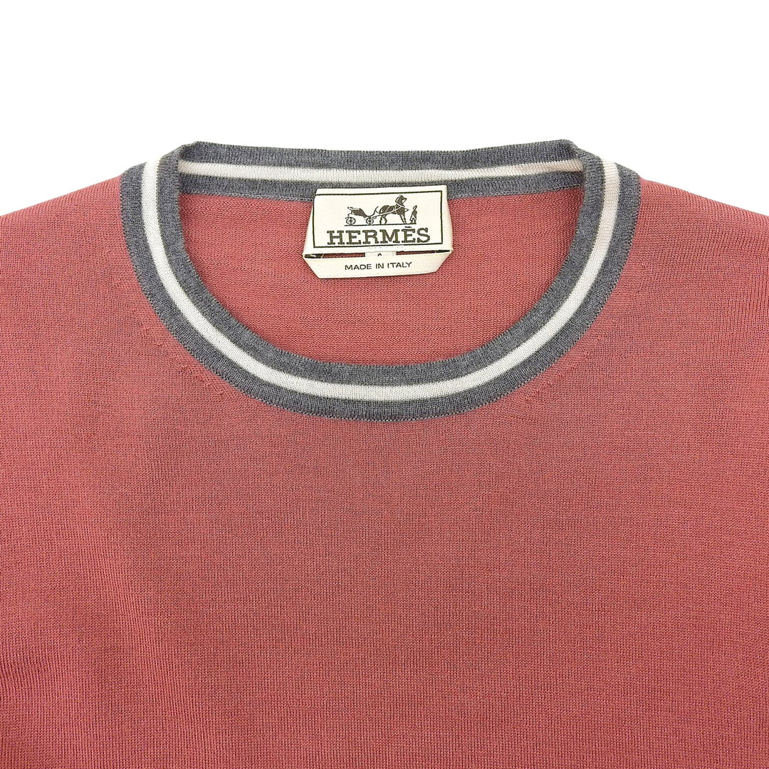 Great HERMES knit Crew neck, long sleeves Pink cashmere mens S