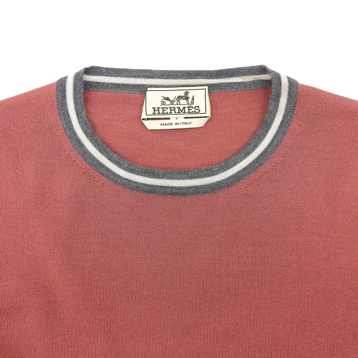 Great HERMES knit Crew neck, long sleeves Pink cashmere mens S