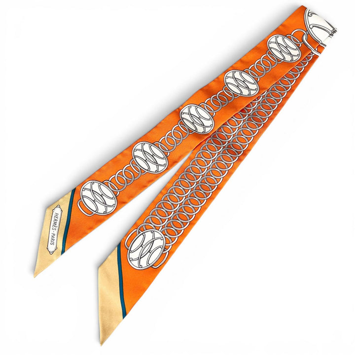 Excellent HERMES scarf Lift Profile Twilly multicolor silk Women