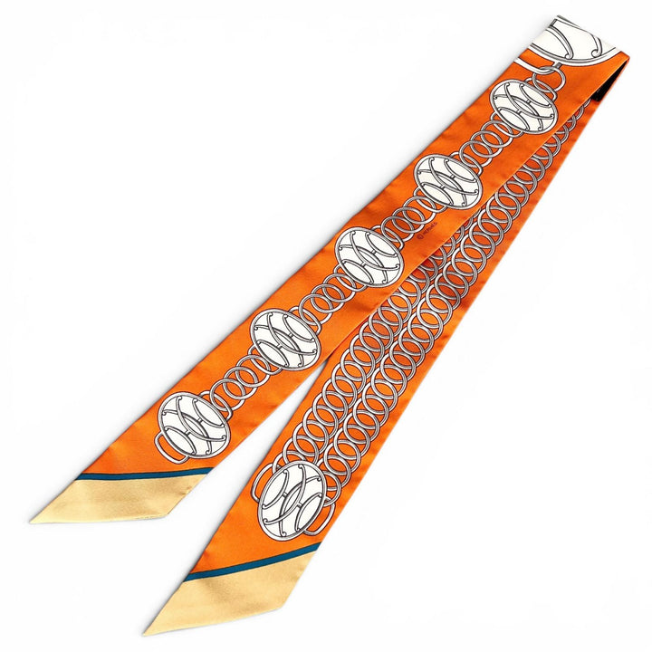 Excellent HERMES scarf Lift Profile Twilly multicolor silk Women