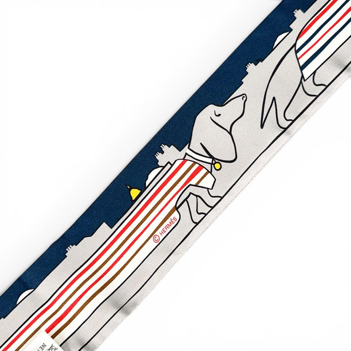 Excellent HERMES scarf Les Chiens Parisiens Parisian Dogs Twilly silk Women