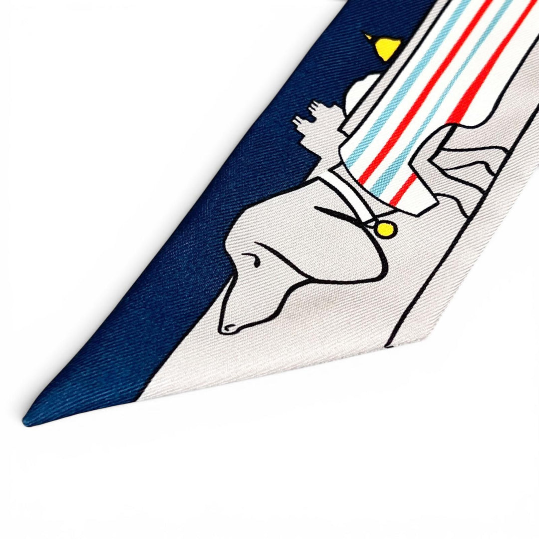 Excellent HERMES scarf Les Chiens Parisiens Parisian Dogs Twilly silk Women