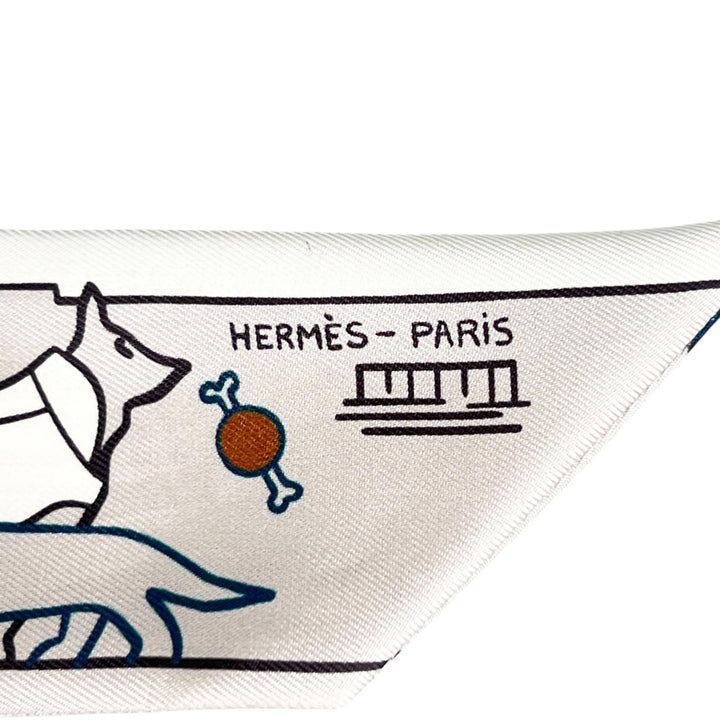 Excellent HERMES scarf Les Chiens Parisiens Parisian Dogs Twilly silk Women