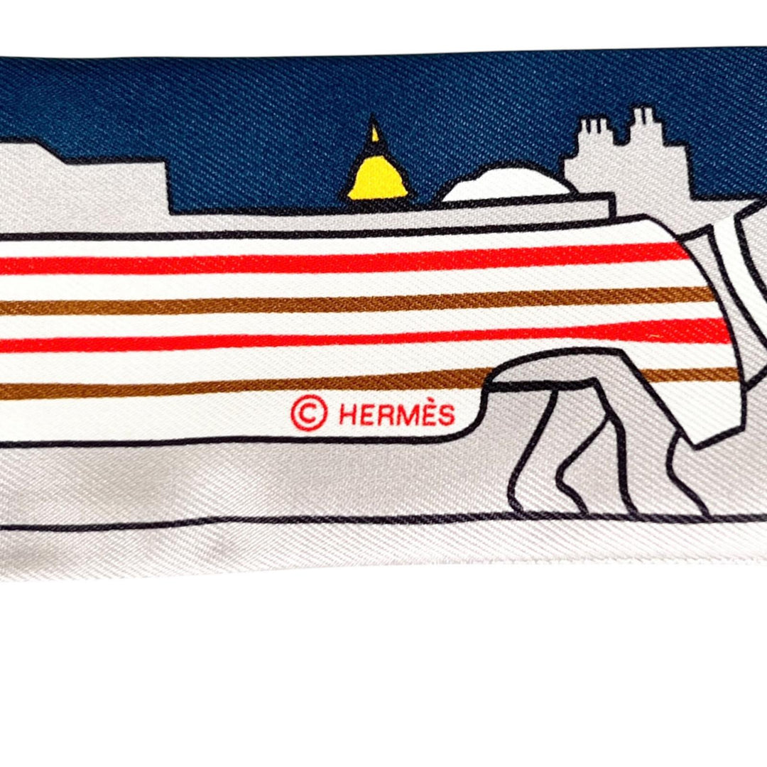 Excellent HERMES scarf Les Chiens Parisiens Parisian Dogs Twilly silk Women