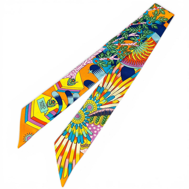 Excellent HERMES scarf La Source de Pegase Twilly multicolor silk Women