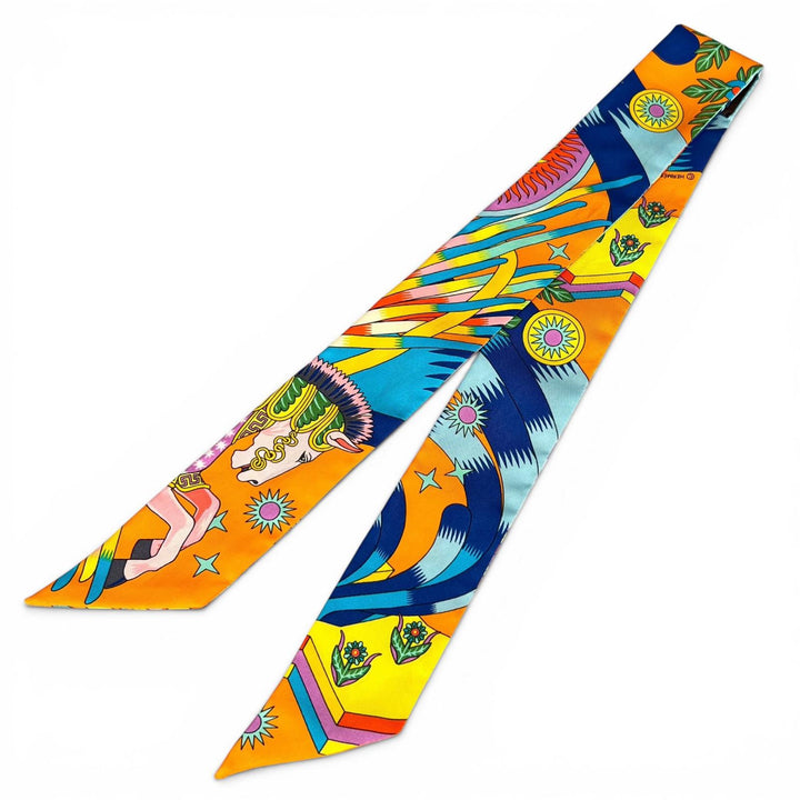 Excellent HERMES scarf La Source de Pegase Twilly multicolor silk Women