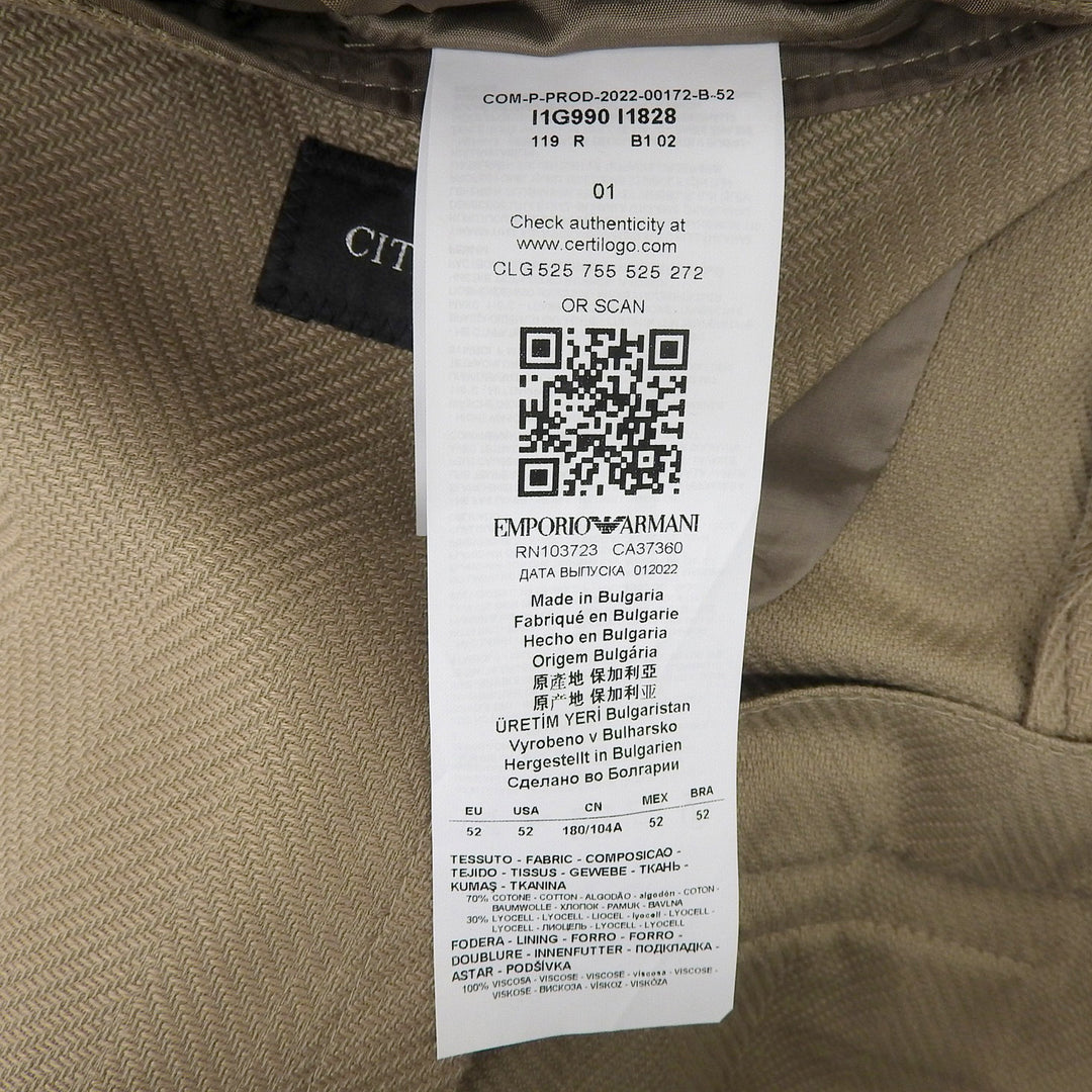 Pristine EMPORIO ARMANI Jacket Peak lapel light brown cotton mens 52