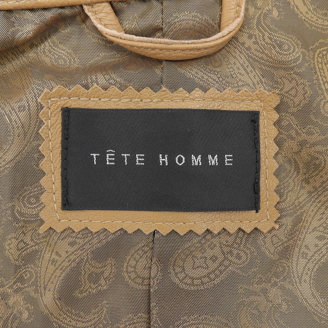 Excellent TETE HOMME Leather jacket Paisley lining, double zip, single mens S