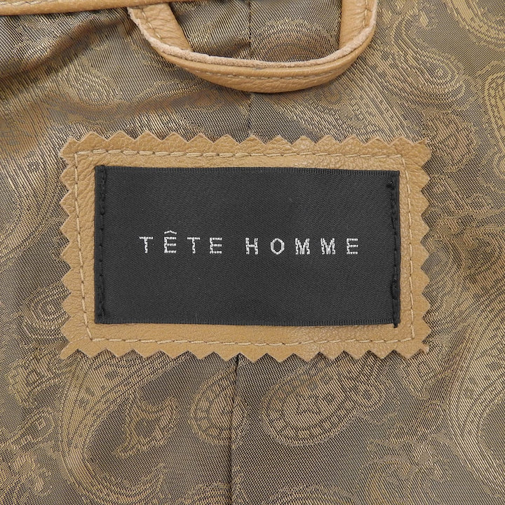 Excellent TETE HOMME Leather jacket Paisley lining, double zip, single mens S