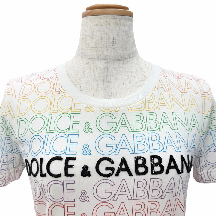 Pristine DOLCE&GABBANA Short sleeve T-shirt Sequined Logo Print 36 F8H32Z