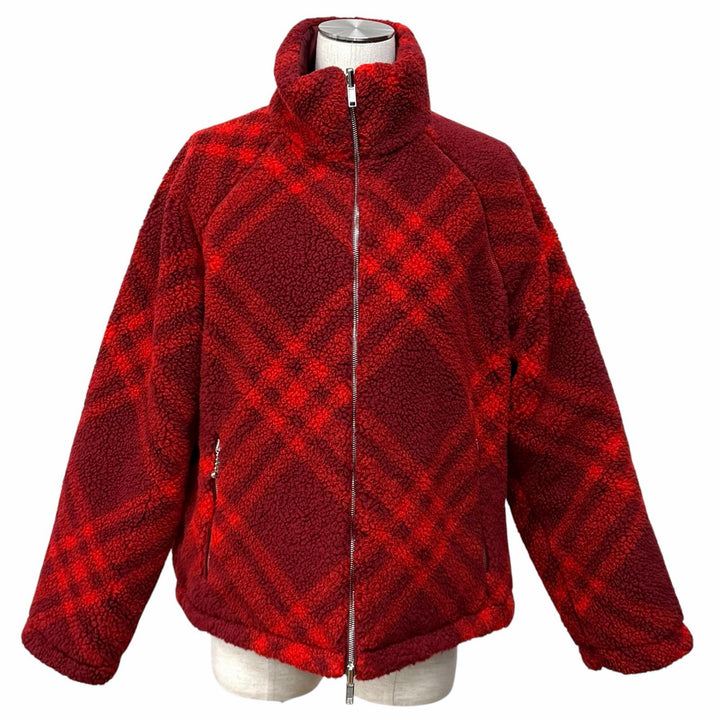 Excellent BURBERRY Jacket Reversible Check Pattern Boa Red acrylic 34 8077407