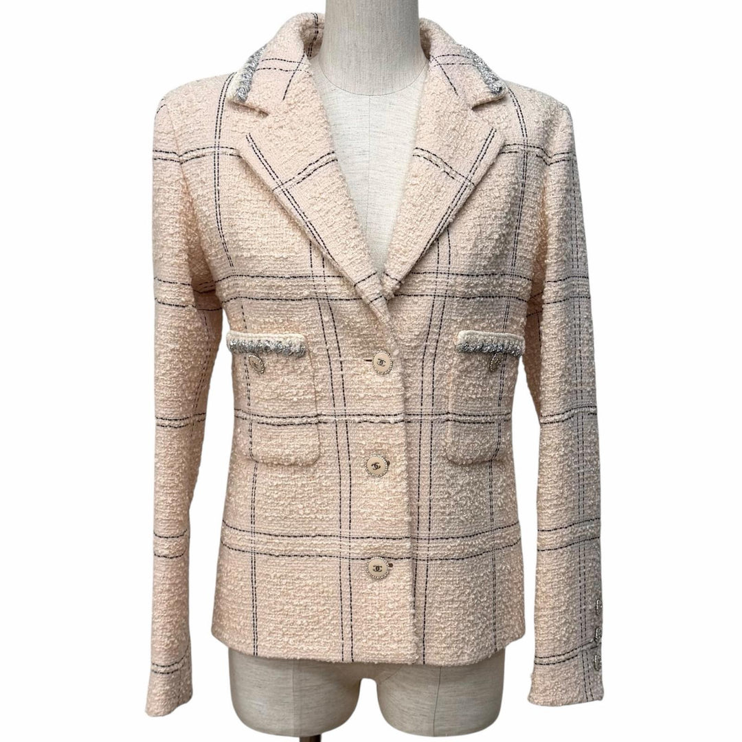 Excellent CHANEL Jacket COCO Buttoned Tweed with Checkered Pattern 36 P71173