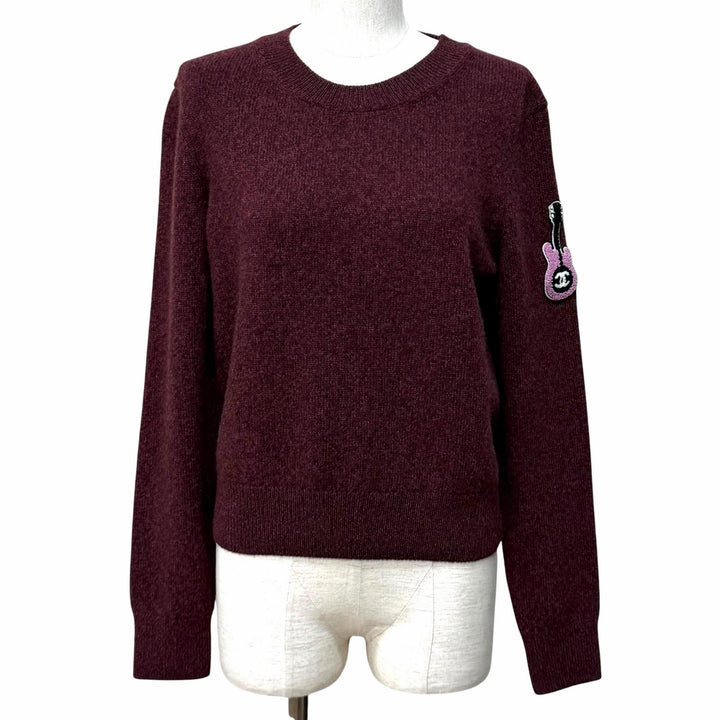 Excellent CHANEL knit Bordeaux cashmere Women 38 P77562