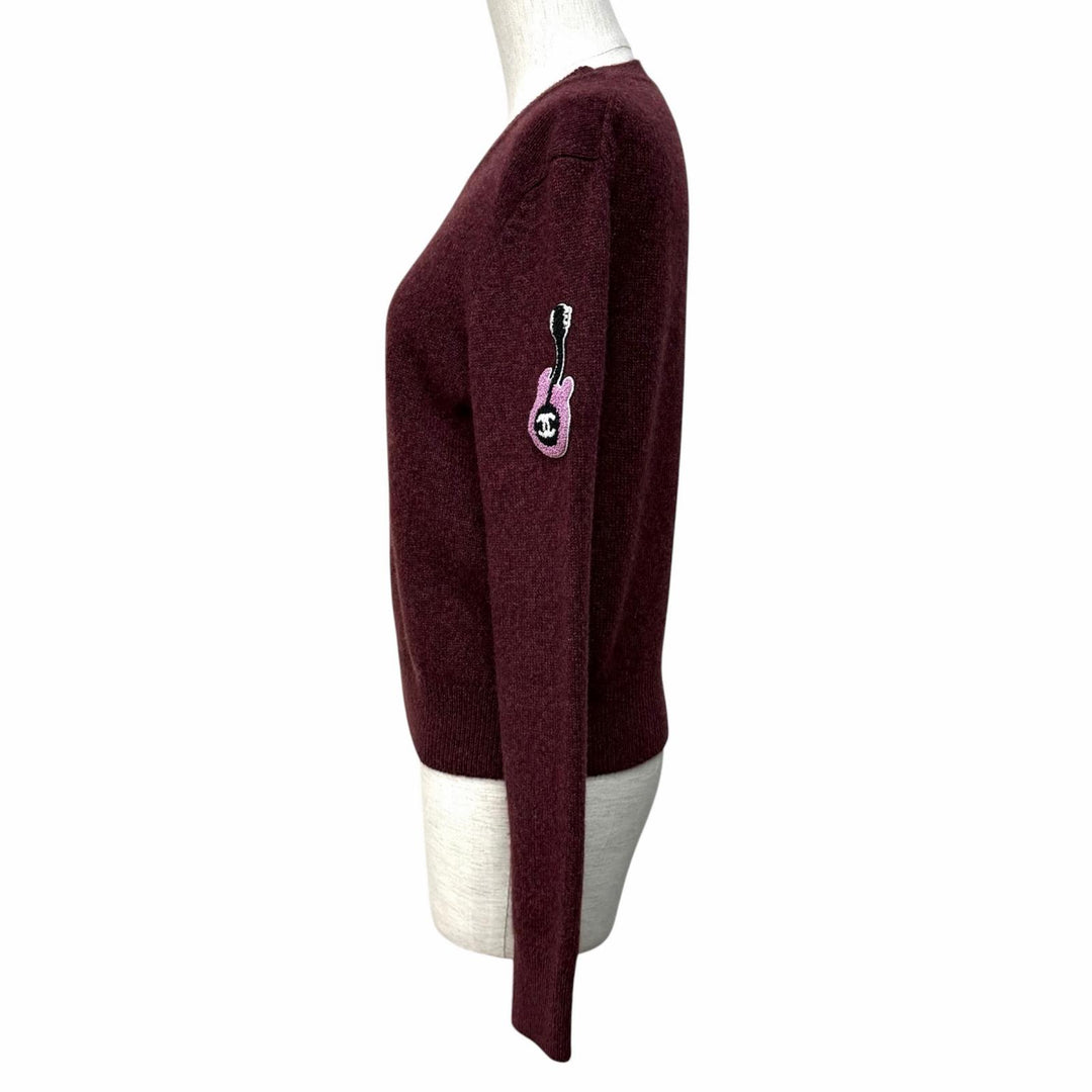 Excellent CHANEL knit Bordeaux cashmere Women 38 P77562