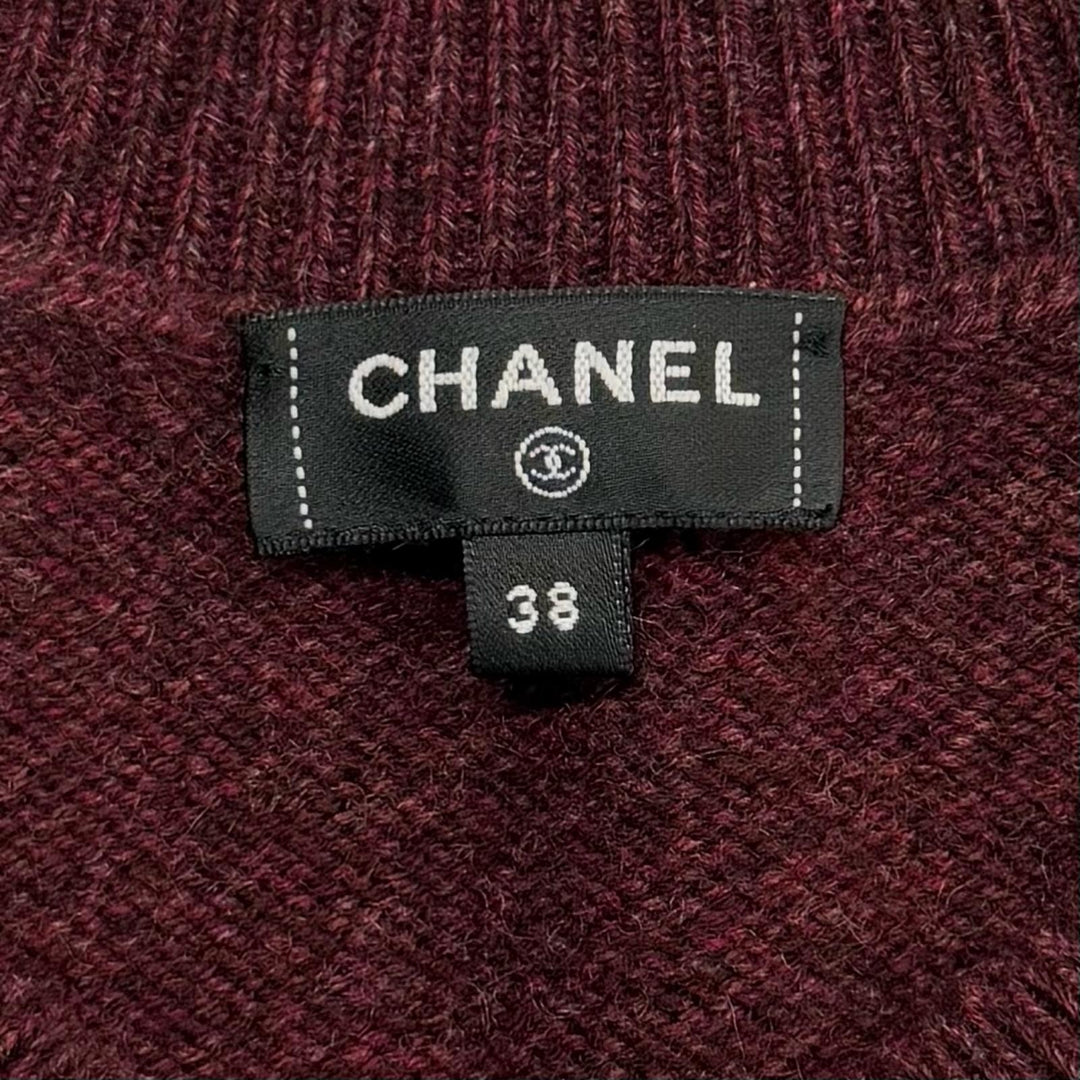 Excellent CHANEL knit Bordeaux cashmere Women 38 P77562