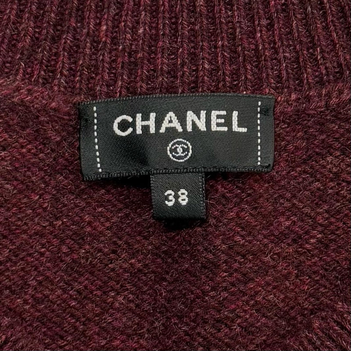 Excellent CHANEL knit Bordeaux cashmere Women 38 P77562