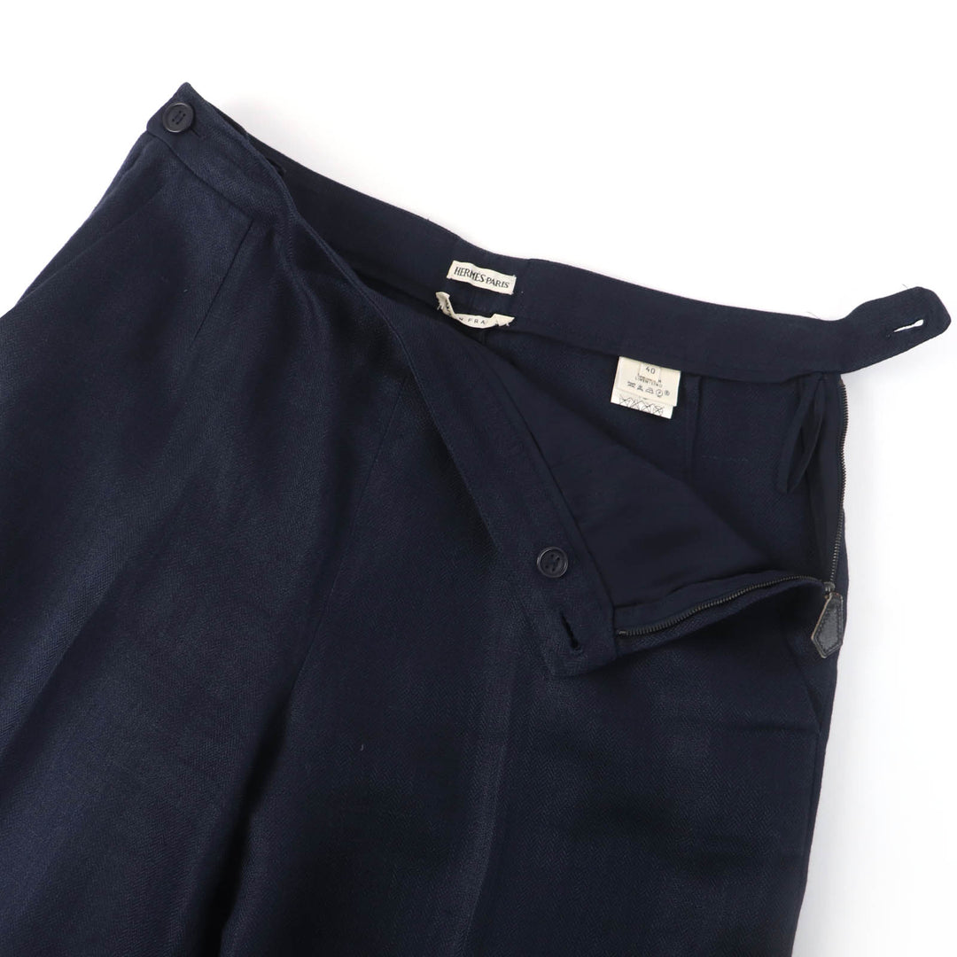 Great HERMES Pants Margiela period H button center press Navy linen Women 40