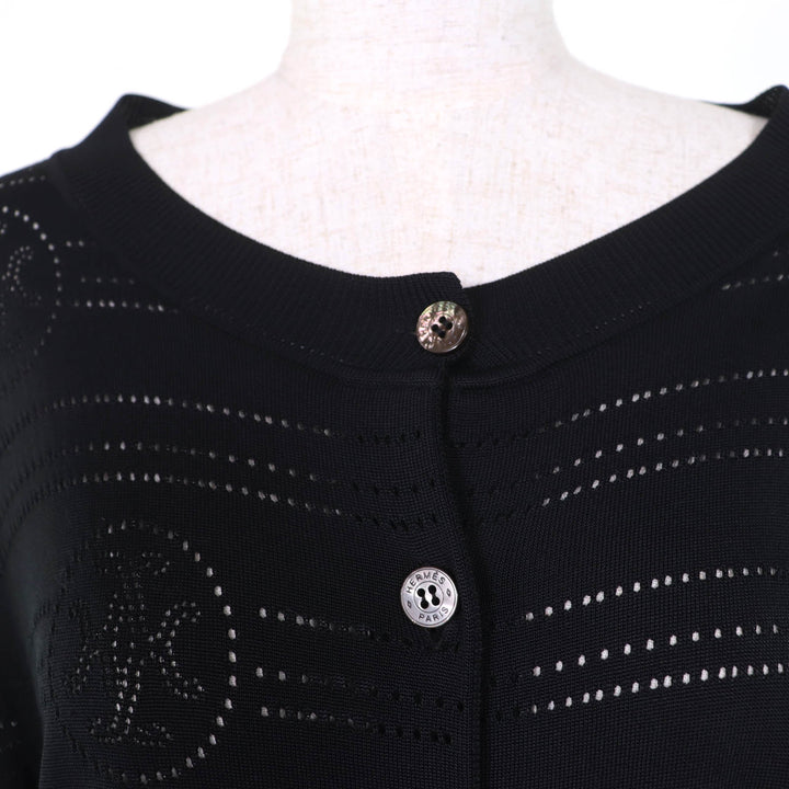 Excellent HERMES cardigan Serie Button H-Lift Long Sleeve Knit black Women 44