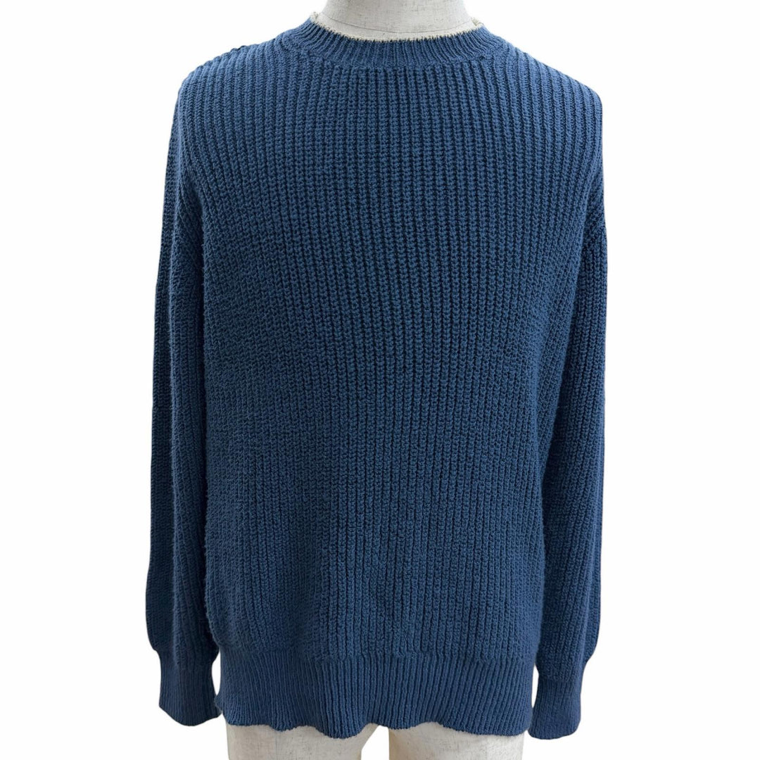 Great Loro Piana sweater Crew Neck Long Sleeve Knit blue cotton mens 48