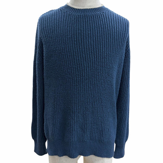 Great Loro Piana sweater Crew Neck Long Sleeve Knit blue cotton mens 48