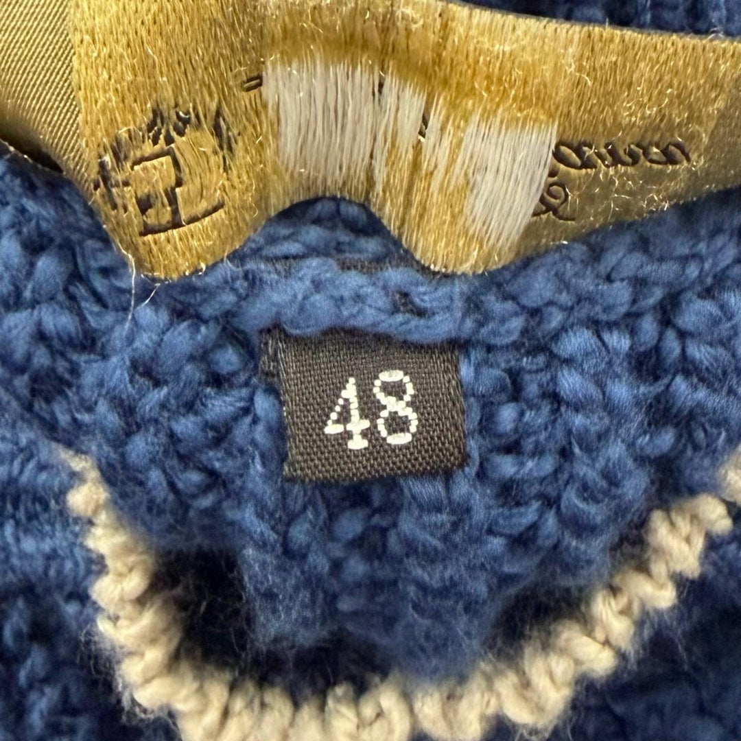 Great Loro Piana sweater Crew Neck Long Sleeve Knit blue cotton mens 48
