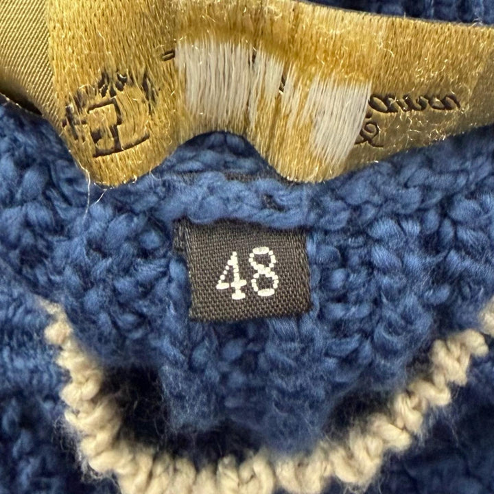Great Loro Piana sweater Crew Neck Long Sleeve Knit blue cotton mens 48