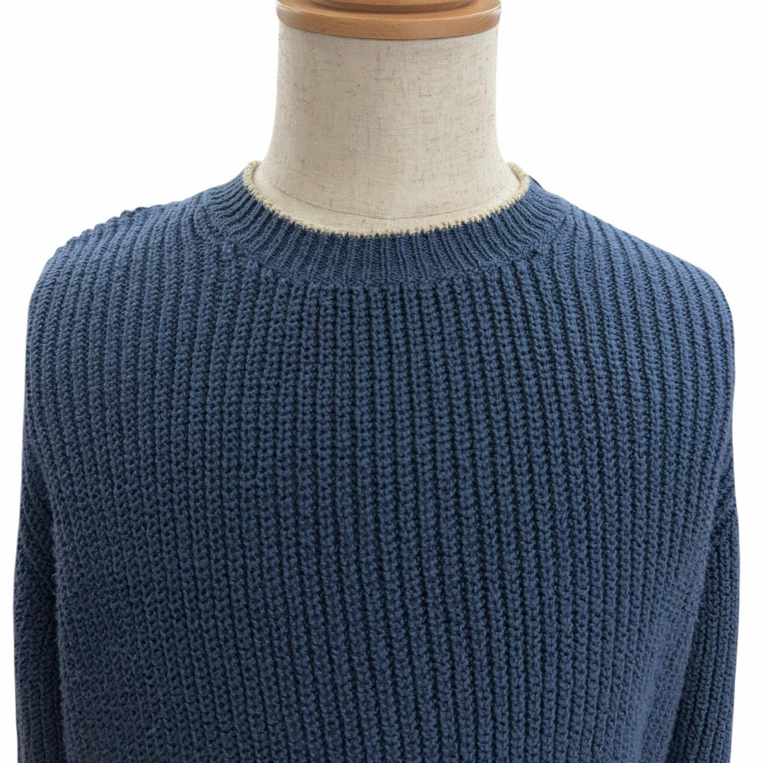 Great Loro Piana sweater Crew Neck Long Sleeve Knit blue cotton mens 48