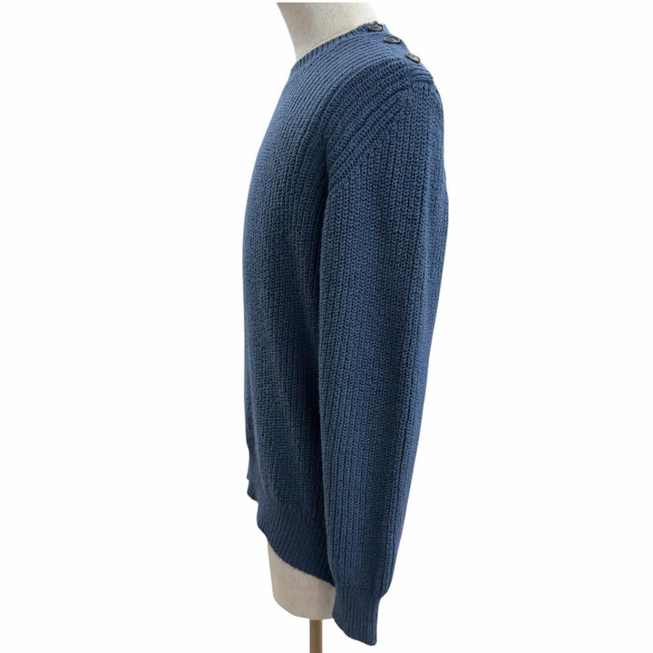 Great Loro Piana sweater Crew Neck Long Sleeve Knit blue cotton mens 48